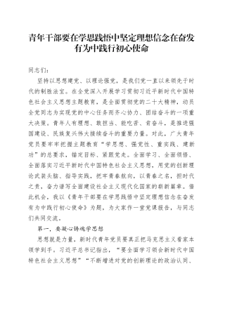 青年干部要在学思践悟中坚定理想信念 在奋发有为中践行初心使命