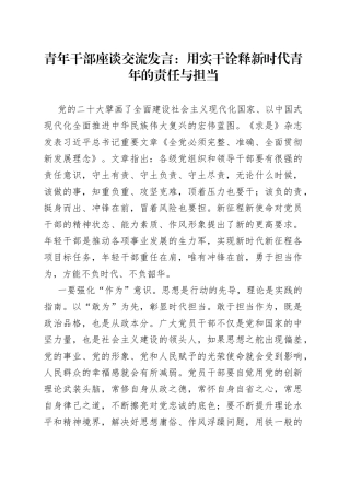 青年干部座谈交流发言：用实干诠释新时代青年的责任与担当