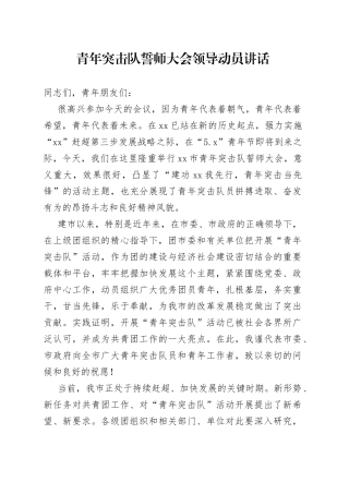 青年突击队誓师大会领导动员讲话