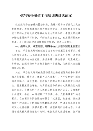 燃气安全处置工作培训班讲话开班仪式