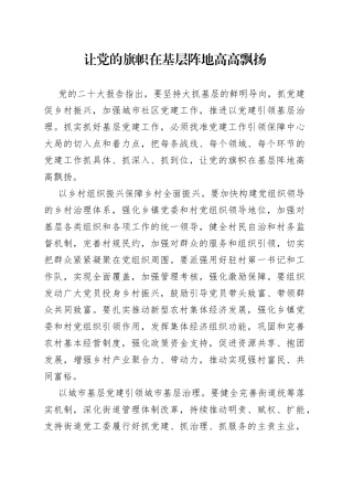 让党的旗帜在基层阵地高高飘扬