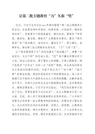 让第二批主题教育“力”久弥“坚”