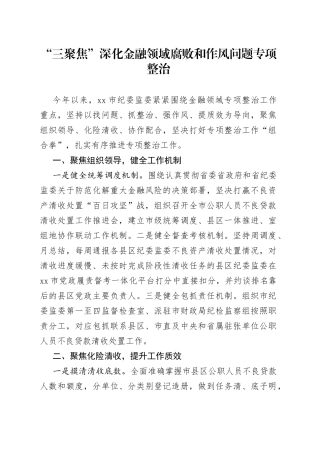 深化金融领域腐败和作风问题专项整治情况汇报