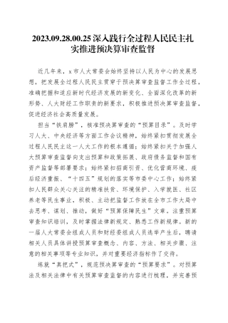 深入践行全过程人民民主 扎实推进预决算审查监督