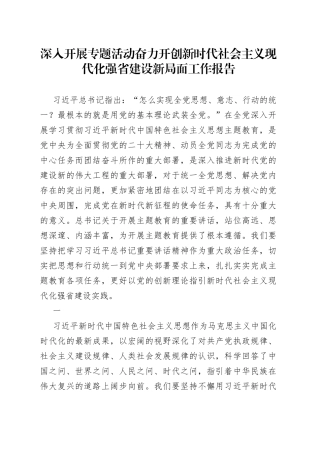 深入开展专题活动奋力开创新时代社会主义现代化强省建设新局面工作报告
