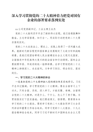 深入学习贯彻党的二十大精神着力把党对国有企业的部署要求落到实处