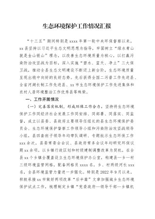 生态环境工作情况汇报