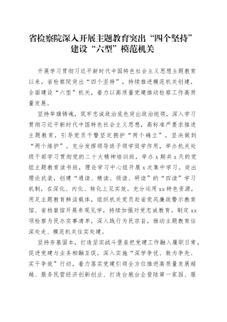 省检察院深入开展主题教育突出“四个坚持”建设“六型”模范机关（20230724）