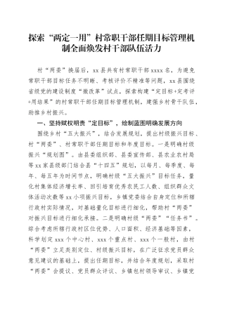 探索村常职干部任期目标管理机制工作经验