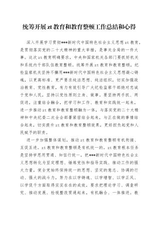 统筹开展主题教育和教育整顿工作总结和心得