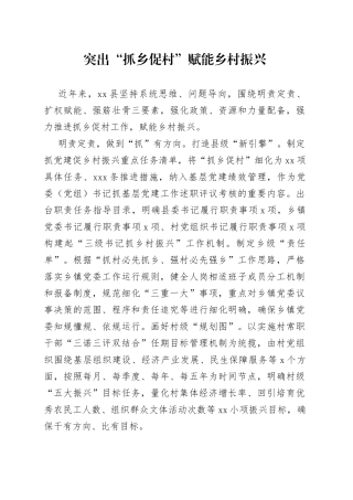 突出抓乡促村赋能乡村振兴