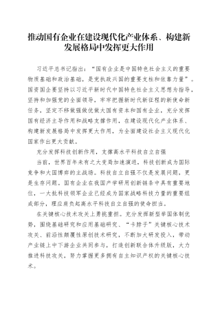 推动国有企业在建设现代化产业体系、构建新发展格局中发挥更大作用