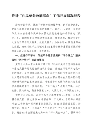 推进“作风革命效能革命”工作开展情况报告