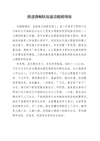 推进教师队伍建设提质增效