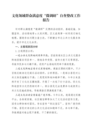 文化领域群众满意度“微调研”自查整改工作报告