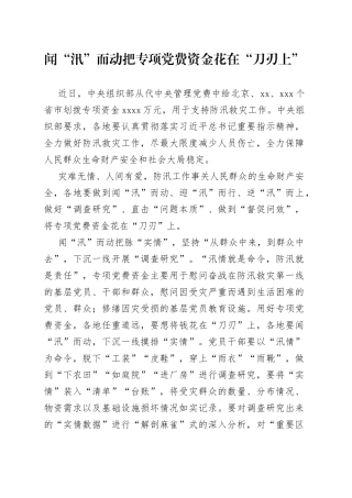 闻“汛”而动 把专项党费资金花在“刀刃上”