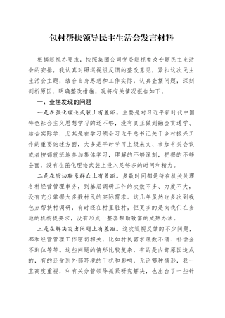 包村帮扶领导民主生活会发言材料