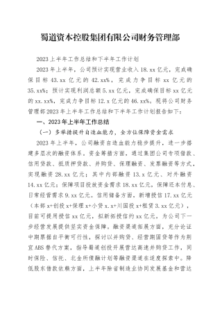 本财务管理部2023半年工作总结