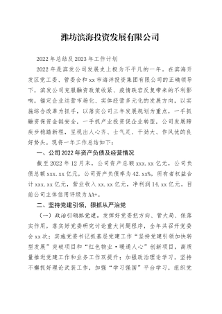 滨发公司2022年总结及2023年工作计划（2023.1.5）