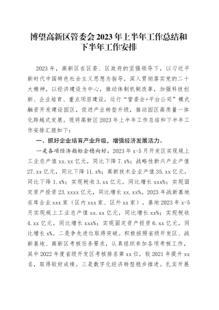 博望高新区管委会2023年上半年工作总结和下半年工作安排