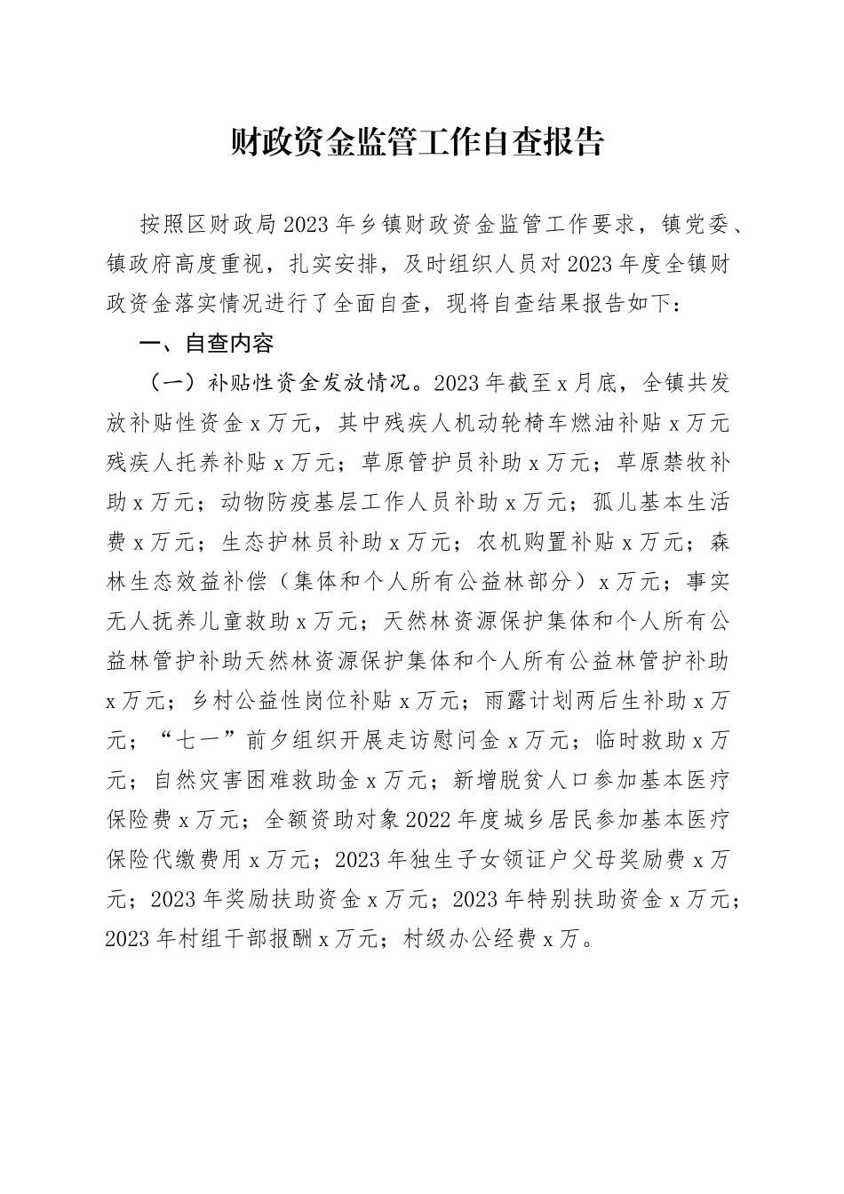 财政资金监管工作自查报告_第1页