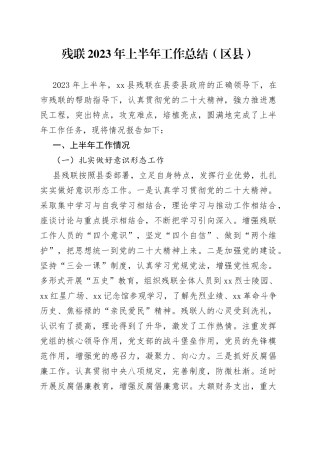 残联2023年上半年工作总结（区县）