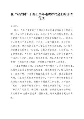 常青树干部上半年述职评议工作会议讲话