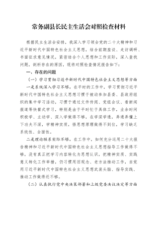常务副县长民主生活会对照检查材料