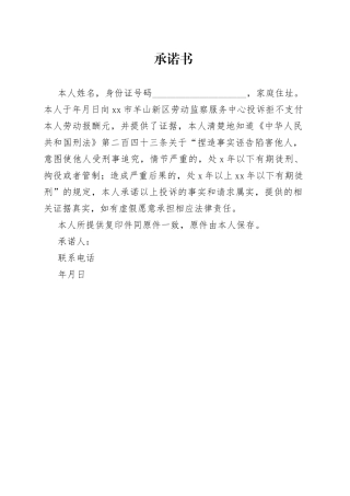 承诺书（模板）