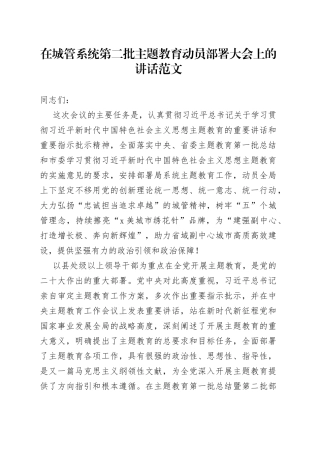 城管系统第二批主题教育动员部署大会讲话局工作会议