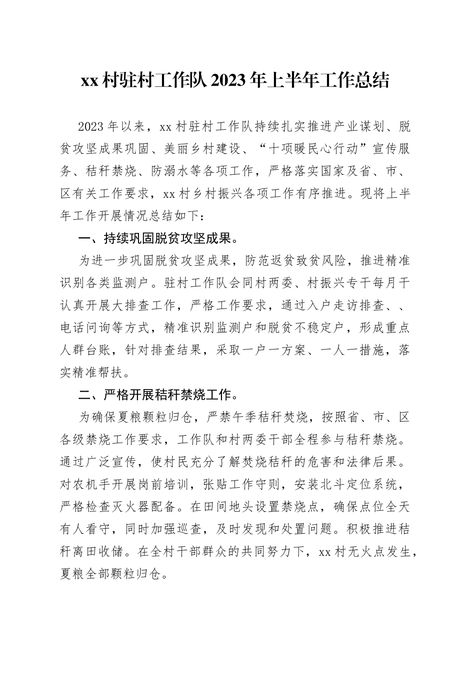 村驻村工作队2023年上半年工作总结（20230704）_第1页