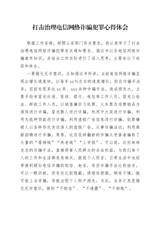 打击治理电信网络诈骗犯罪心得体会