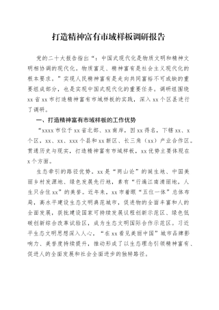 打造精神富有市域样板调研报告