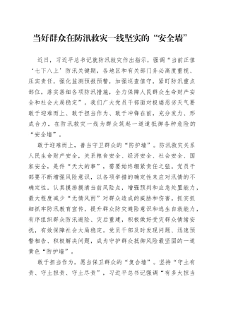 当好群众在防汛救灾一线坚实的“安全墙”