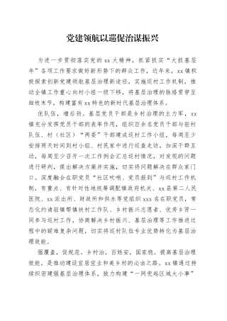 党建领航以巡促治谋振兴
