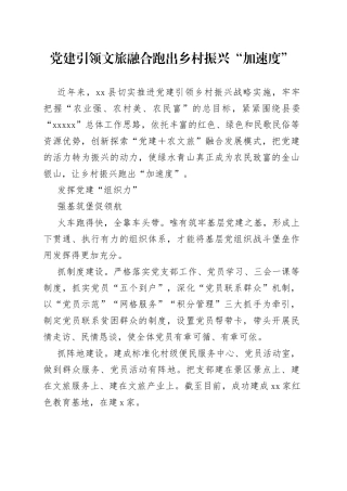 党建引领文旅融合 跑出乡村振兴“加速度”