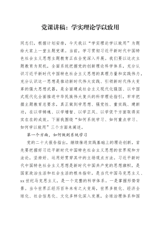 党课：学实理论 学以致用