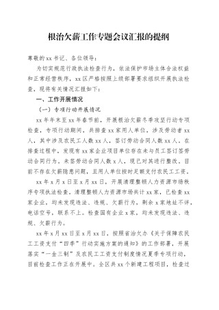 根治欠薪工作专题会议汇报的提纲