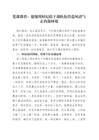 党课教育：建强用好纪检干部队伍营造风清气正内部环境