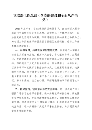 党支部工作总结（含党的建设和全面从严治党）