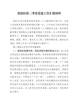 党组织第三季度党建工作汇报材料