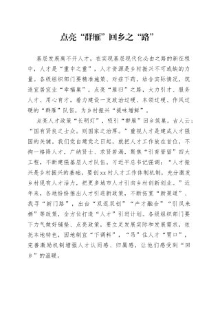 点亮“群雁”回乡之“路”