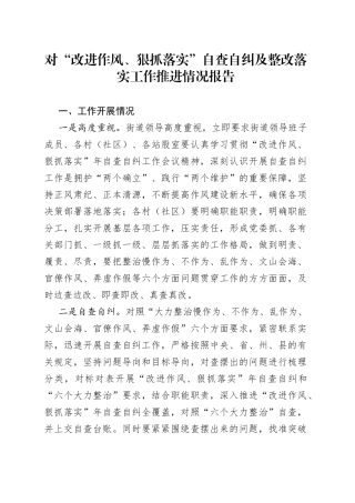 对“改进作风、狠抓落实”自查自纠及整改落实工作推进情况报告