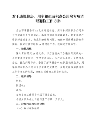 对于违规住房、用车和超面积办公用房专项清理迎检工作方案