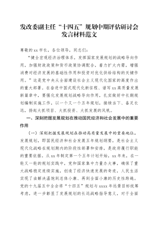 发改副主任十四五规划中期评估研讨会发言材料委