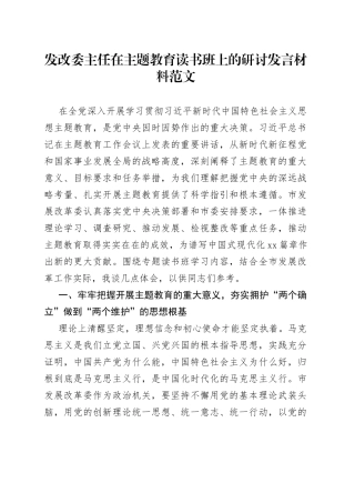 发改委主任主题教育读书班研讨发言材料局长学习心得体会