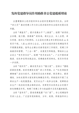 发挥党建指导员作用助推非公党建提质增效