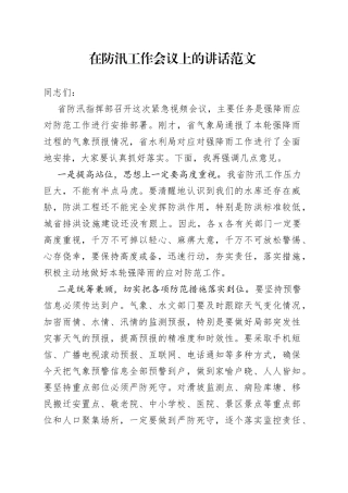 防汛工作会议讲话230725