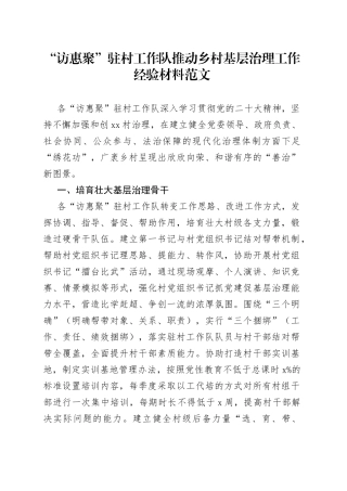访惠聚驻村工作队推动乡村基层治理工作经验材料总结汇报报告
