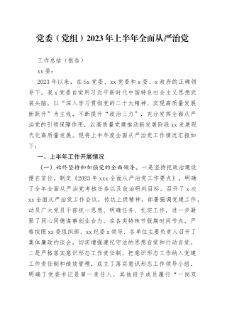 分享231—党委（党组）2023年上半年全面从严治党工作总结（报告）